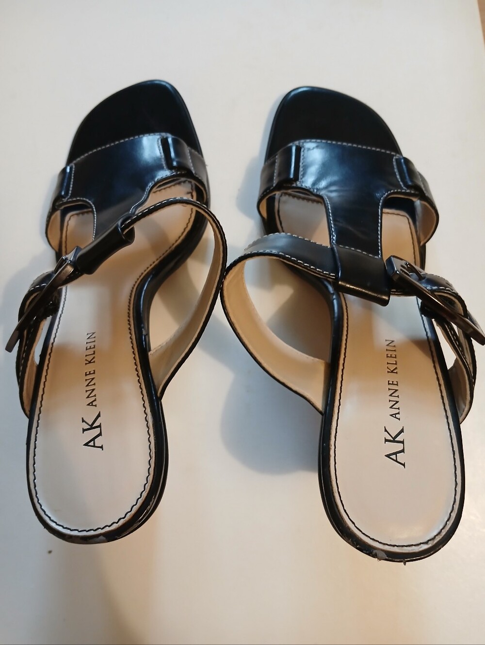 Anne Klein Black Patent Square-Toe Slingback Sandals